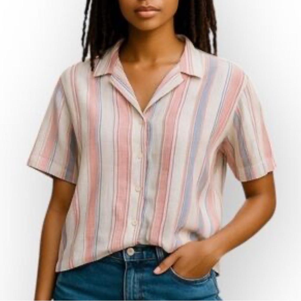 Sincerely Jules | Multicolor Striped Button-Down Cotton Shirt Size Medium